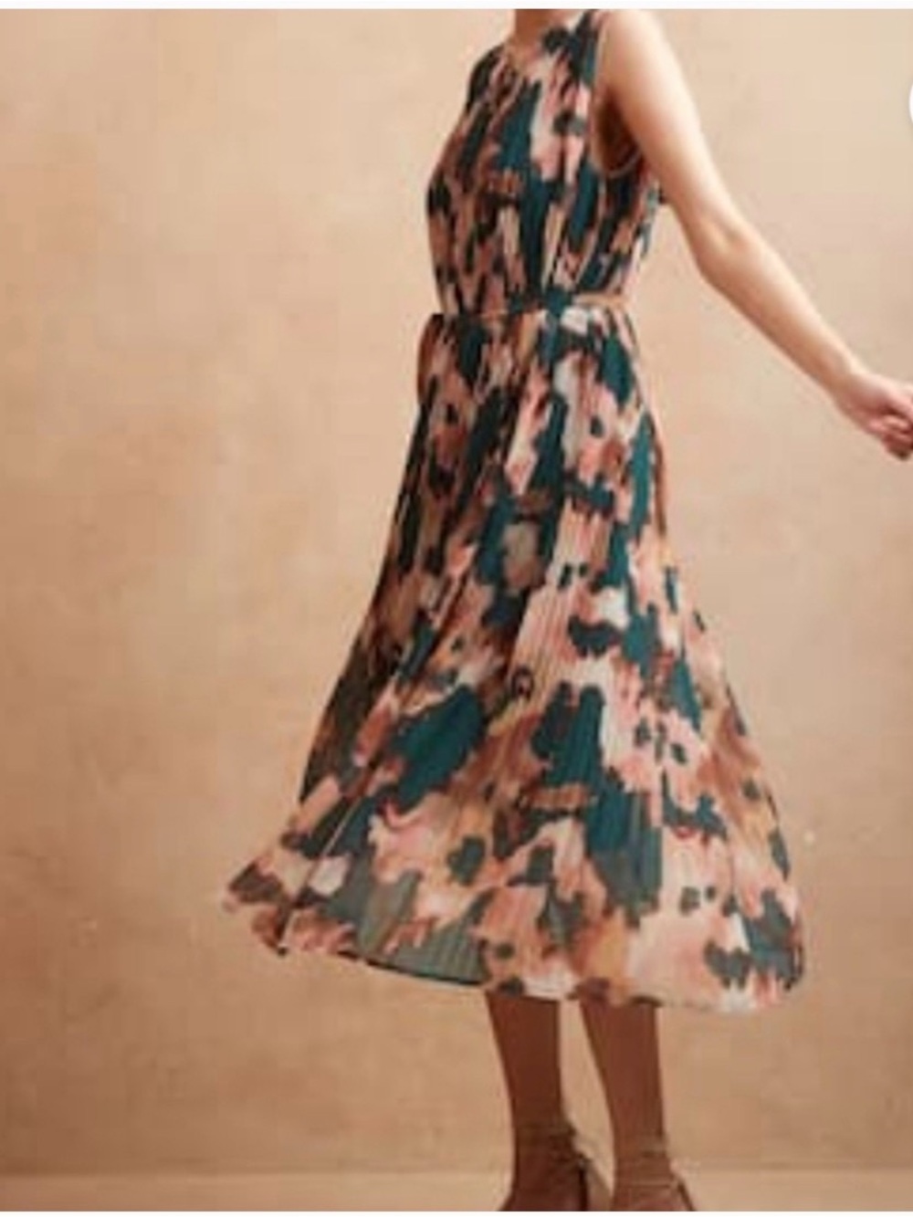 Banana Republic Teal and Blush Pleated Midi Dress